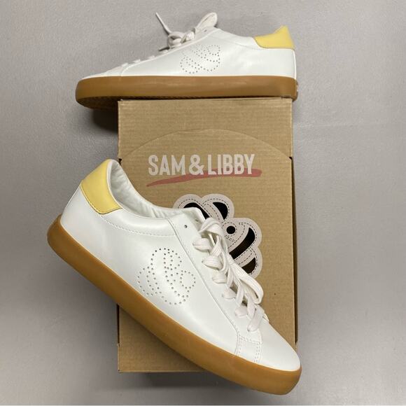 Sam & Libby Sneaker Lace Up Shoe White Tan Flat Comfort Womens Size 8 NIB NEW - Picture 1 of 9